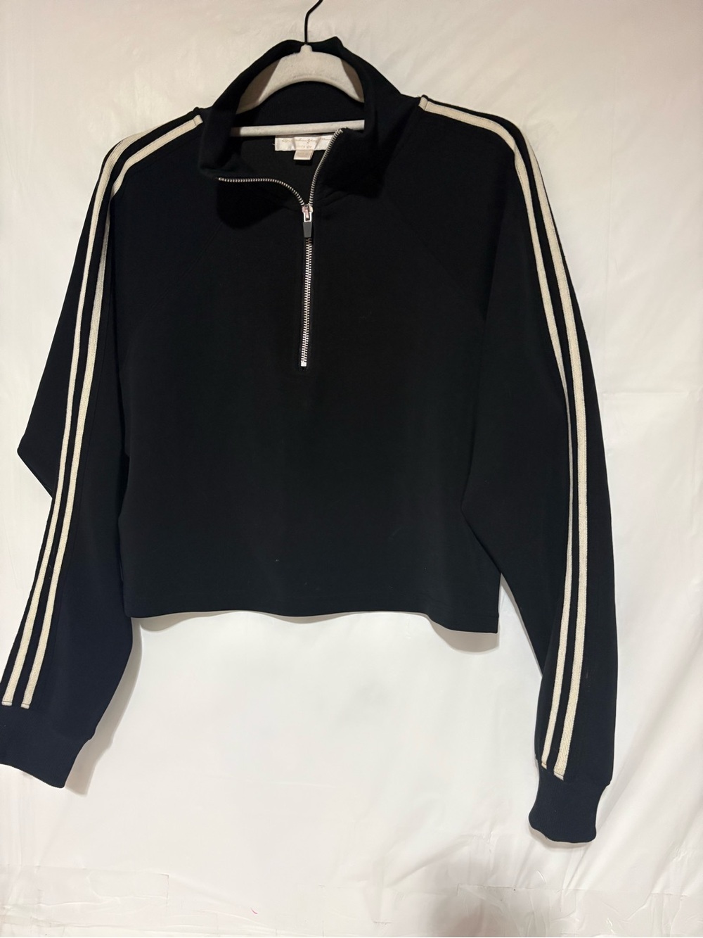 Spiritual Gangster Black Half-Zip Pullover with White Sleeve Stripes